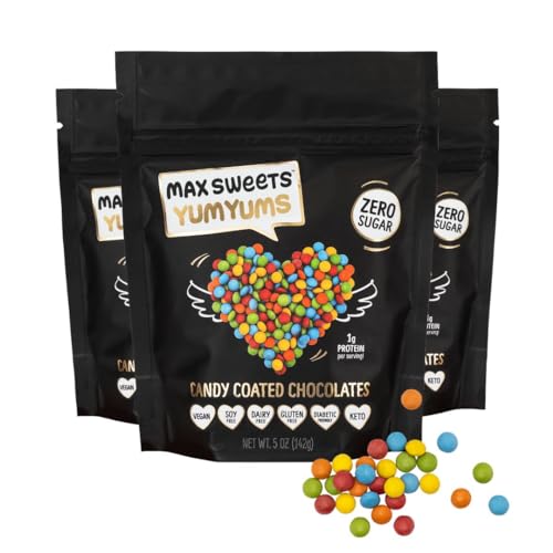 Max Sweets Dark Chocolate YumYums & Vegan Mini Chocolate Chips - Delicious Sugar Free Candy Ideal for Keto, Gluten Free, Diabetic, Low Carb, No Sugar Diets - 6 Pack