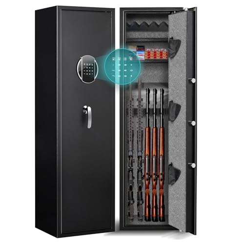 MAAOBR Coffre-Fort de Pistolet en Acier, 3 Poches pour Pistolets et 2 Étagères Amovibles avec Code à Combinaison et 2 clés, Convient pour Le Rangement sûr des Armes Longues et des tirs