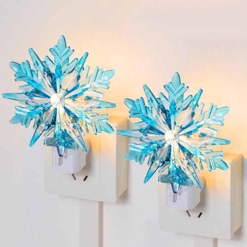Honoson 2 Pcs Winter Christmas Snowflake Nightlight Snowflakes Night Light