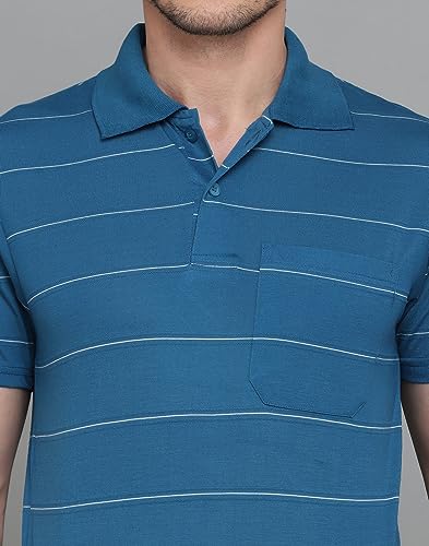 Image of INKKR Men's Striped Polo Neck Cotton Blend Multicolor T-Shirt