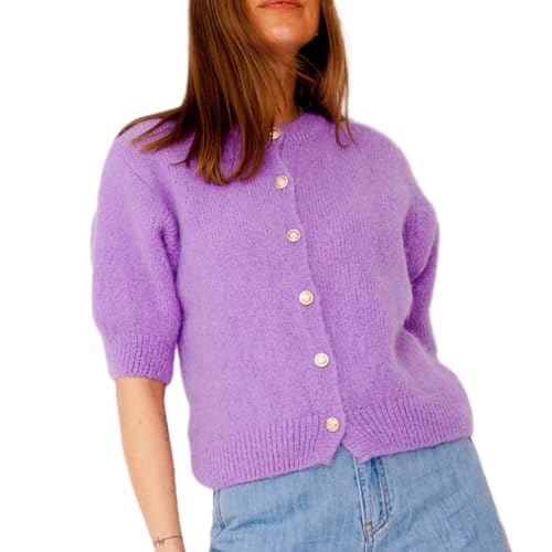 Image of Women Y2k Knitted Crop Cardigan Shirt Short Sleeve Button Down Ribbed Knit Crop Top Outwear Top Tee Shirt