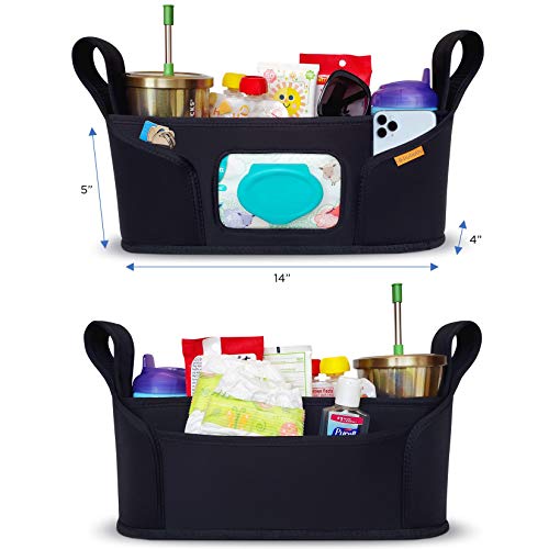 liuliuby Stroller Organizer - Large Storage Space with Cup Holder & Easy Access Wipes Pocket - Customizable Compartments & Universal Fit Stroller Caddy - Parent Console Accessories