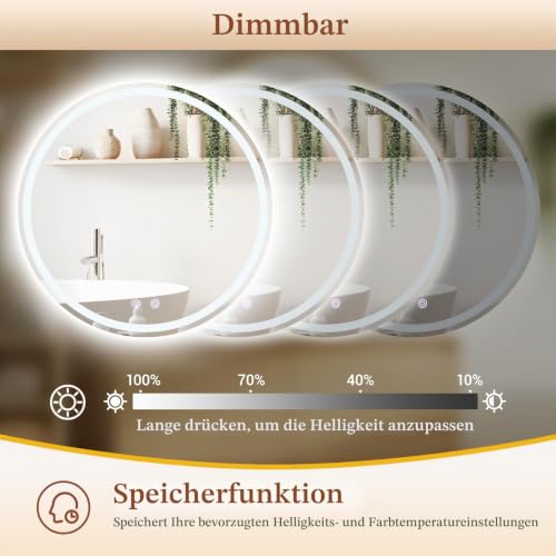 Clevich Runder Badspiegel mit Beleuchtung 60 cm, LED Wandspiegel – Ansicht 4