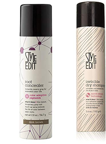 Style Edit Root Concealer Spray Dark Brown and Invisible Dry Shampoo, to Cover Up Roots and Grays And Refresh Your Hair.