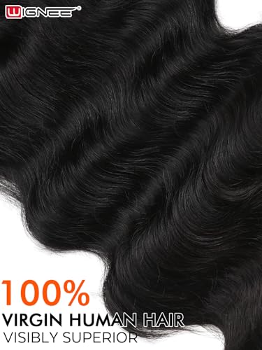 WIGNEE Peruki naturalne fale z grzywką 100% naturalne włosy brazylijskie modne peruki naturalna czerń 30 cm