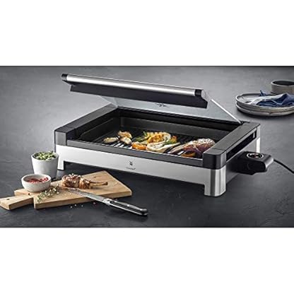 WMF Lono Tischgrill elektrisch mit Glasdeckel, beschichtete Grillplatte, herausnehmbare Auffangschale, spülmaschinenfest, Edelstahl matt, 2200 Watt – Bild 3