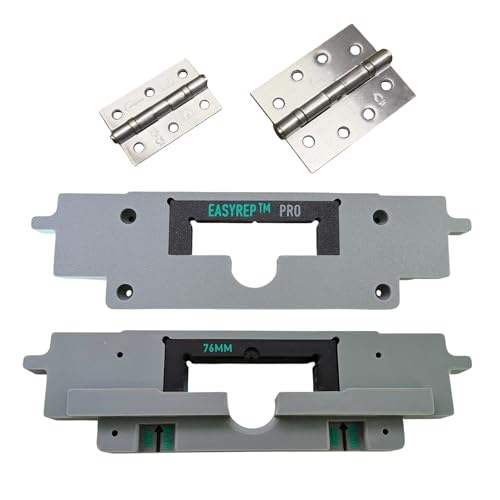 EASYREP Pro 2-in-1 Door Hinge Router Jig Fits 76mm (3) & 102mm (4) Hinges Dual Routing Template with Quick-Swap Insert 2mm & 3mm Depth Setters UK Made Carpentry Jig for Perfect Hinge Mortices