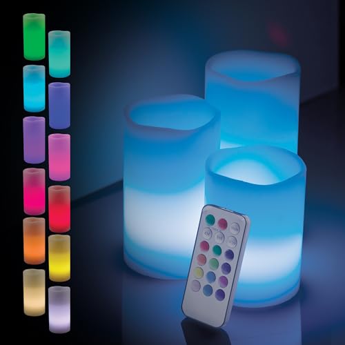 Image of Enbrighten Basics Flameless Flickering LED Candles, Battery Operated, Color Changing, Remote Included, Perfect for Home Decor, Special Occassions, 3 Piece Set,76151