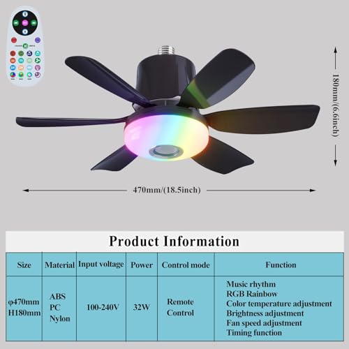 Ventilateur de plafond avec lampe et télécommande pour chambre - 3