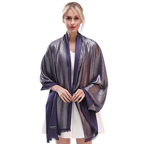 Image of LMVERNA Women's Sparkling Metallic Soft Pashmina Shawls and Wraps Scarf in Solid Colors