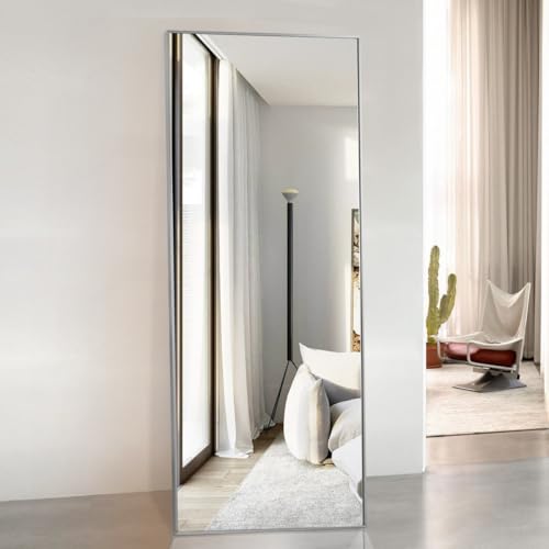 Image of VENETIAN IMAGE Full-Length Dressing Mirror, Floor or Wall Mounted, Metal Frame for Modern Interiors (Silver, 160 x 50 CM)
