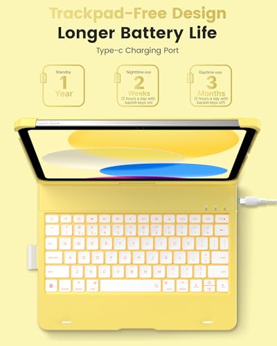 Image of typecase Flexbook Trackpad-Free Keyboard Case for iPad A16 11th /10th Gen | 360 Rotating, 11-Color Backlit Keys, Pencil Holder; Fits iPad A16 11″ (2025) & 10th Gen 10.9″ (2022), Yellow