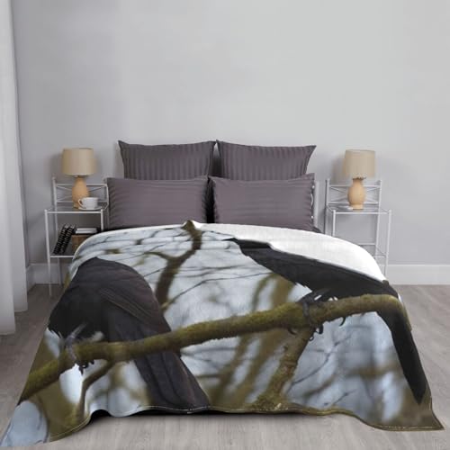 Couverture polaire douce plaid flanelle lit canapé jeté de lit corbeau noir 152x127