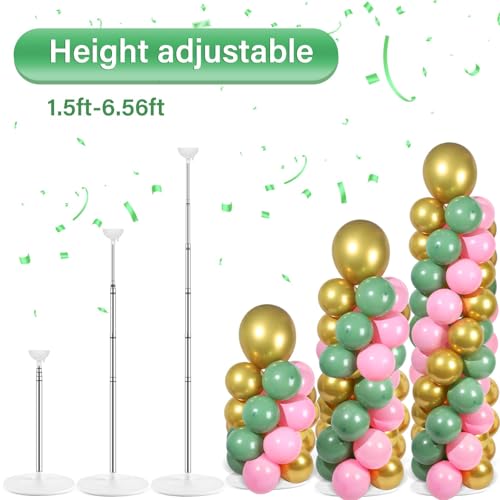 Image of 2 Sets Pink Green Gold Balloon Column Stand Kit with 100 Balloons Adjustable Balloon Tower Stand with Bases for Floor Column Kit for Wedding Anniversary Graduation Birthday Appreciation Party Decor