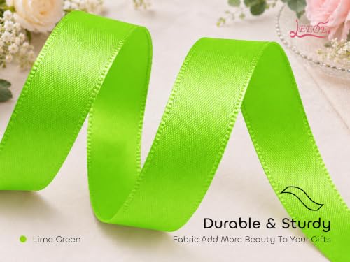 Image of Double Face Lime Green Satin Ribbon 7 /8 inch X 25 Yards Polyester Lime Green Ribbon for Gift Wrapping Very Suitable for Weddings Party Hair Bow Invitation Decorations and More