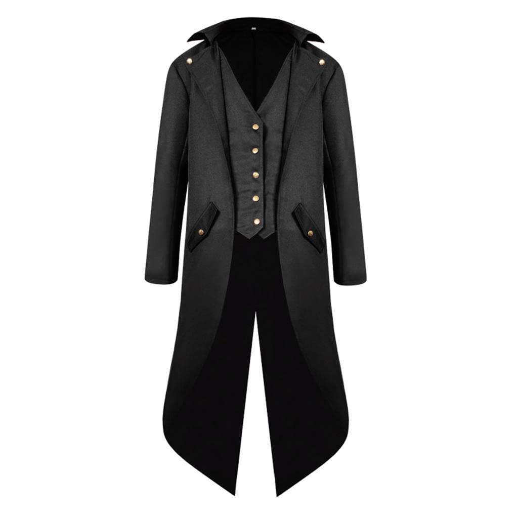 calandis CALANDIS® Men Steampunk Tailcoat Jacket Gothic Victorian Coat Paty Costume XL Black-picture-33