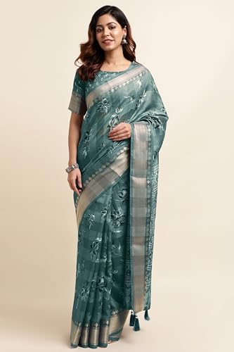 Image of MIRCHI FASHION Women Saree Cotton Blend Kalamkari Printed | Comfortable Office and Regular Daily Use Sari with Unstitched Blouse Piece