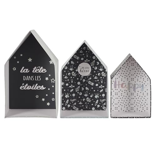 HOME DECO KIDS - RG9210 Boîtes Gigognes en Papier pour Chambre d'enfant - Rangement Ludique et Décoratif, Set de 3, 32x20x12 cm, Gris Clair, Blanc, Noir,...