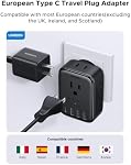 UGREEN European Travel Plug Adapter, International Travel Adapter with 4 AC Outlets 3 USB-A 1 USB-C Ports, 8 in 1 Type C Travel Essentials Plug Converter for Canada to EU Italy Greece Spain France