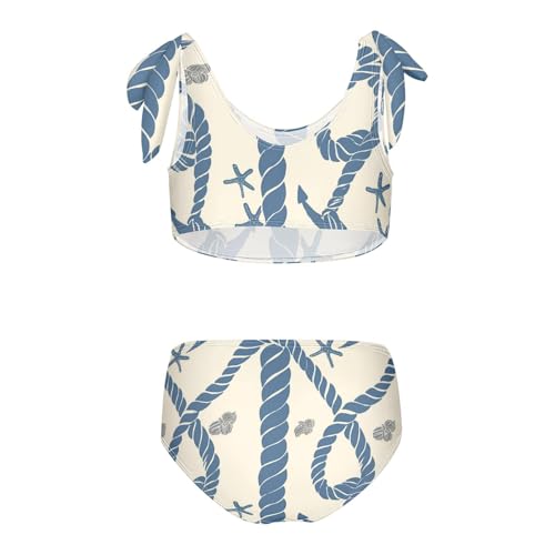 Navy Blue Striped Rope and Ocean Girls' 2 Piece Kids Bikini Set Beach Swimsuits Swimming Suits Cute Shoulder Strap2