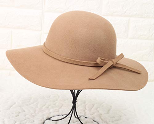 Lanzom Women Lady Retro Wide Brim Large Floppy Panama Hat Belt Wool Fedora Hat (Style A-Camel, One Size) #TOP1