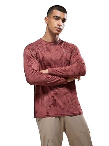 Image of TECHNOSPORT Men's Slim Fit All Over Print Jacquard Crew Neck Full Sleeve T-Shirt, Quick Dry Activewear Tee with UPF 50+ Sun Protection for Gym, Running, Sports & Everyday Wear