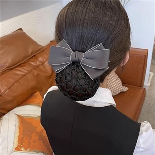 Redecilla para moño con lazo gris de mujer para el pelo con pasador