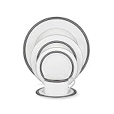 Kate Spade New York Union Street Dinnerware 5-Piece Place Setting, White Bone China with Black and Platinum Details