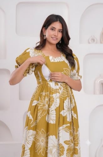 Image of Women's Pure Cotton All Over Printed Maternity Feeding Kurti | Floral Print Maternity Gown