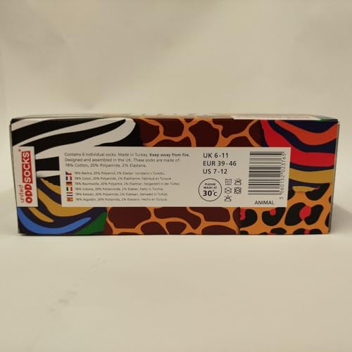 You Animal! - United Odd Socks - Box of 6 Mismatched Socks for Men - Gift Pack - US 7-124