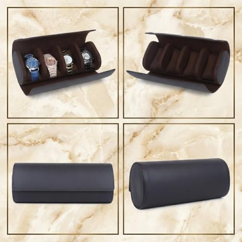 Image of essart Travel Watch Roll Case 4 Slots - Portable Luxury Watch Organizer & Storage Box for Men & Women