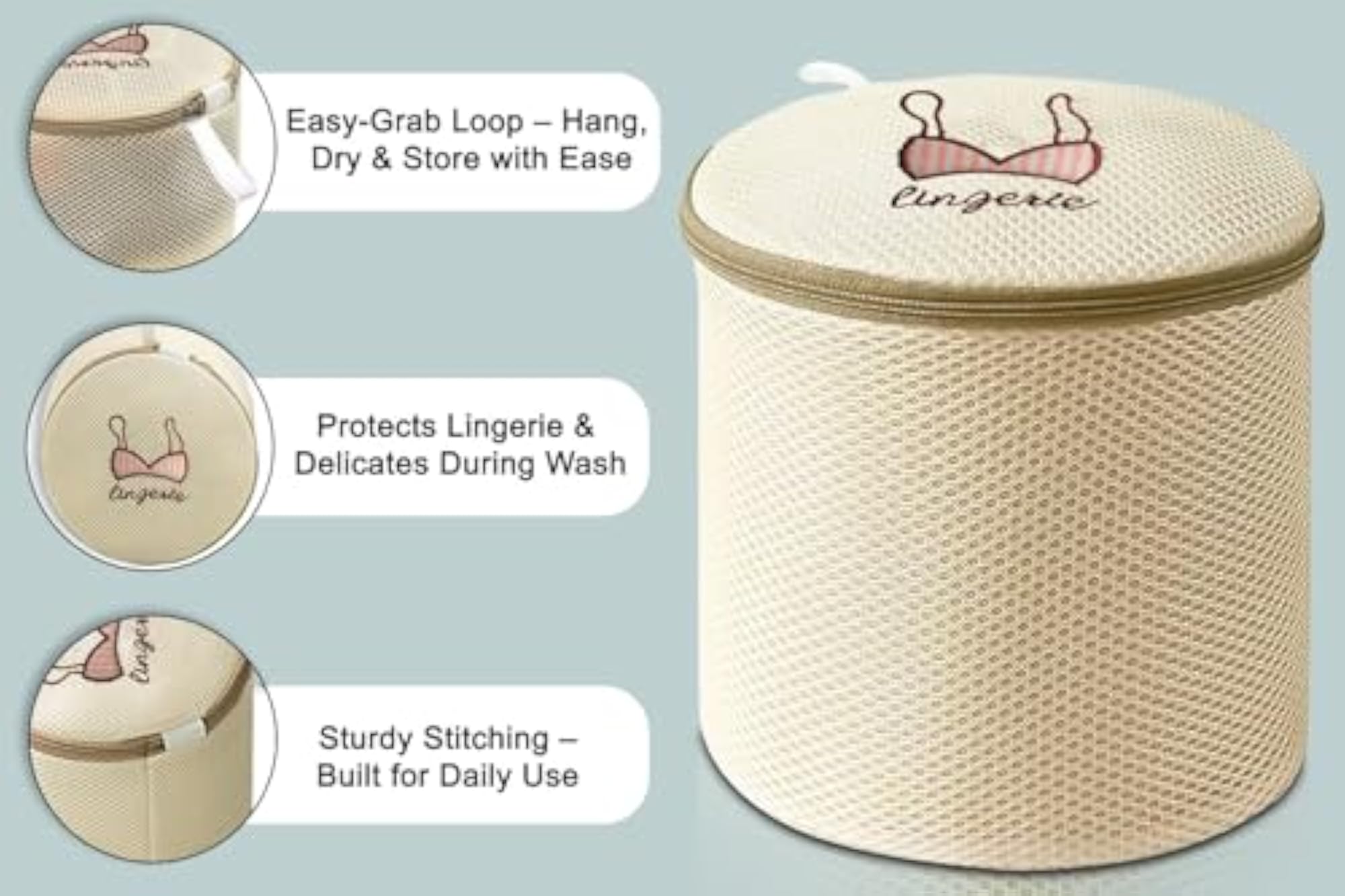 Cylindrical Mesh Bra Wash Bag for Delicate Undergarments
