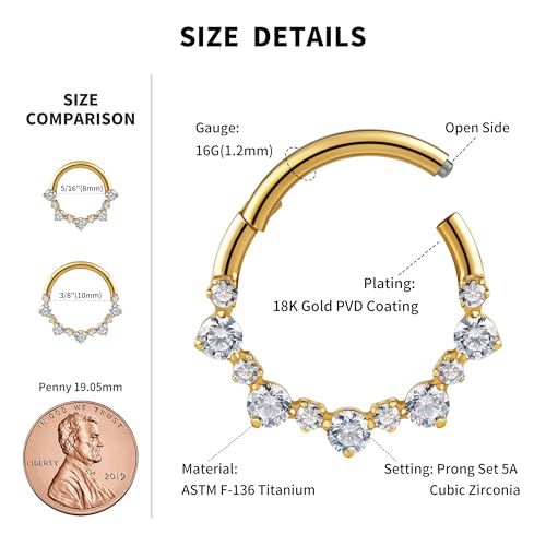FINE4U 1PC ASTM F136 Titanium Nose Ring Hoop 16G 8mm 10mm for Daith, Septum2