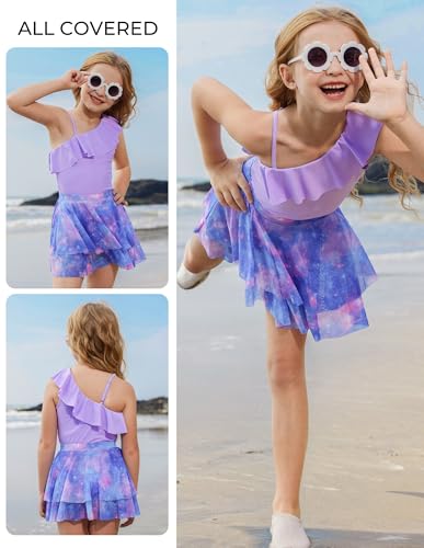 Image of GRACE KARIN Girls One Piece Swimsuits with Mesh Skirt Bathing Suit Swimwear 6-14Y