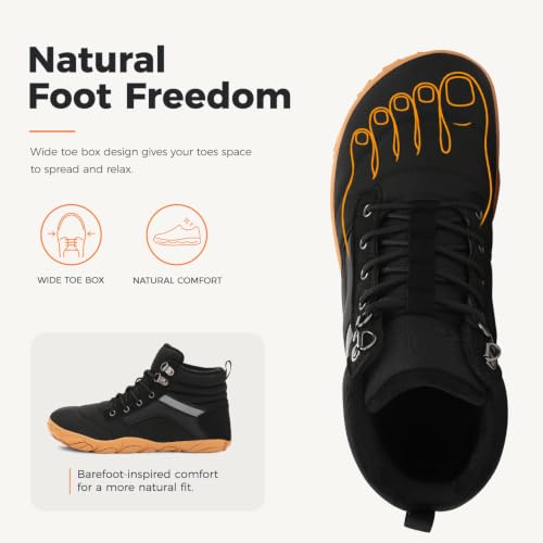 Image of Womens Mens Winter Barefoot Boots Warm Minimalist Wide Toe Box Snow Boots Zero Drop Sole Outdoor Water Resistant Ankle Booties