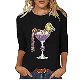 Carnival Costumes for Women,Mardi Gras Shirts for Women 3/4 Sleeve Fashion Funny Graphics Crewneck Blouses 2026 Trendy Carnival Pullover Tops