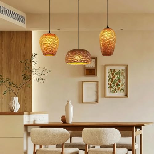 Lámpara de mimbre colgante para comedor que elimina la luz fría en salones y cocinas