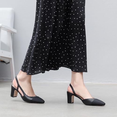 Image of MICIFA Slingback Heels for Women,Round Toe Chunky Heeled Pumps Ankle Strap Fashion Splicing Dress Shoes