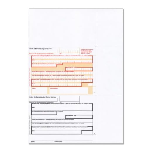 bits&paper BP0257 SEPA-betalning/nummersedel (250 ark, A4, bankneutral) överföring mt Quittung