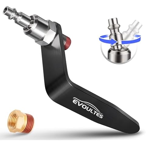 EVOULTES Pneumatic Tool Rafter Hook Hanger with 1/4 & 3/8 Inches Brass Air Fitting, 360° Swivel Lightweight Aluminum Air Tool Organizer Holder, L Shaped Hook for Air Nailer, Air Blow Gun Cover