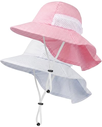 Image of Toddler Baby Sun Hat Kids Summer Beach Essentials Adjustable Beach Hats with Bucket Wide Brim for Boys Girls Age 0-14 Years