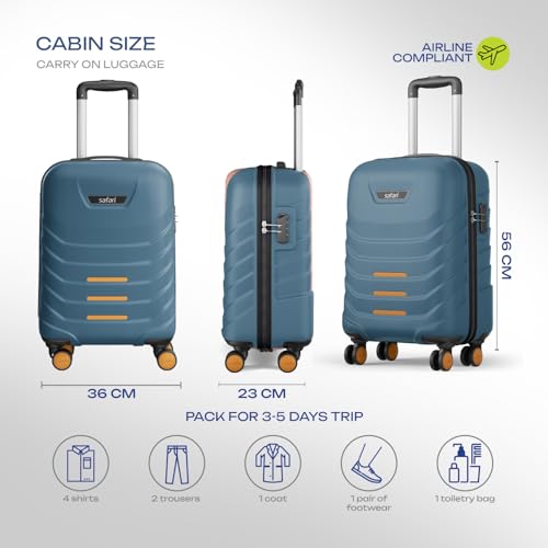 Image of Safari Cabin Crescent 8 Wheels 56cm Small Trolley Bag Hard Case Polycarbonate 360 Degree Wheeling System Luggage, Travel Bag, Suitcase for Travel, Trolley Bags for Travel, Ink Blue