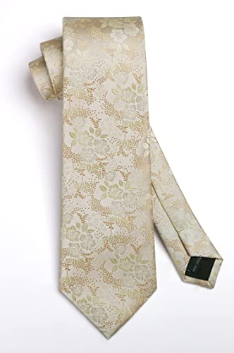 Image of HISDERN Men Floral Ties Woven Classic 3.4 inch Necktie Set Formal Tie Pocket Square for Wedding with Handkerchief Gift Box