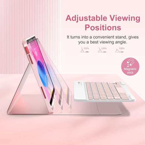 Image of MMK for iPad 11th 10th Generation Case with Keyboard (2022, 10.9 inch), Wireless Detachable Keyboard, with Pencil Holder for iPad 11 inch (A16 2025), 10th Gen (10.9 Inch 2022) Pink