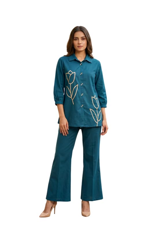 jisora Women's Blue Embroidery Cotton Co-ord Set-picture-20