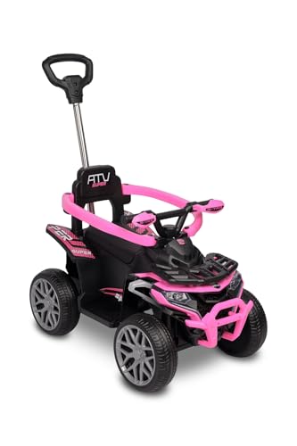 TOYZ – Voiture Electrique Enfants –Porteur Bebe - Type Quad avec Barre de Poussée, Sons, Lumières, Siège en Similicuir, Roues en Mousse EVA – Jouet...