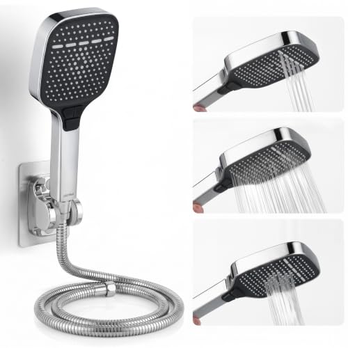 Image of Plantex Bathroom Hand Shower Full Set /3 Mode Handheld Shower with 1.5m Hose Pipe & Self-Adhesive Shower Holder /ABS Shower for Bath - (Chrome, Combo)