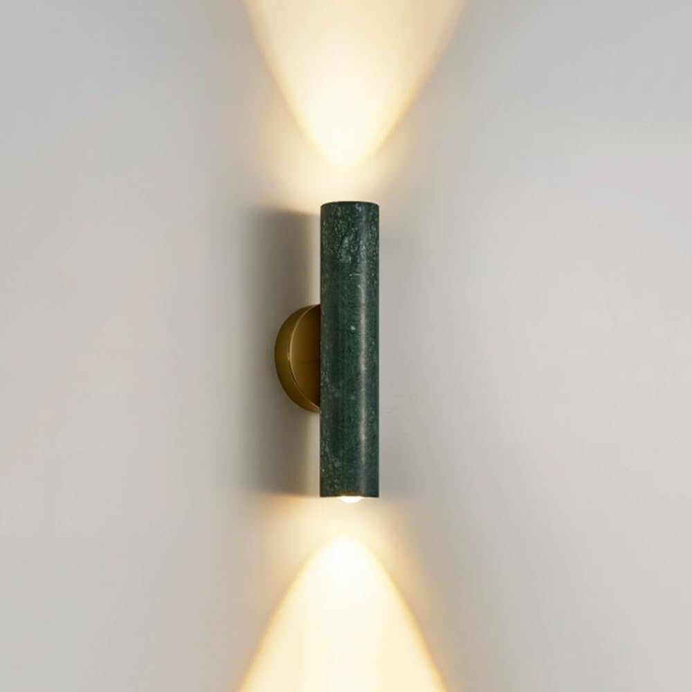 ITOSUI Natural Green Marble Wall Sconce, Modern Brass & Stone Cylinder Light, Up and Down Bi-Directional Wall Lamp for Bedroom, Hallway & Luxury Accent Lighting(Green)