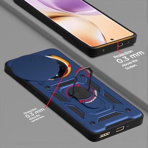 Image of Pikkme Back Cover for Realme 14 Pro 5G | 360 Protection Case | Sliding Camera Shield Cover & Ring Holder Stand D10 Tough Armor Bumper Case (Blue)
