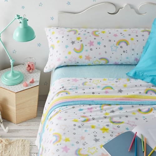 Burrito Blanco | Juego de Sábanas Coralina| Cama de 105 cm (+Medidas Disponibles)| Sábanas de Invierno 3 Piezas (Encimera, Funda de Almohada y Bajera) | Color 966 Multicolor (105x190/200cm)